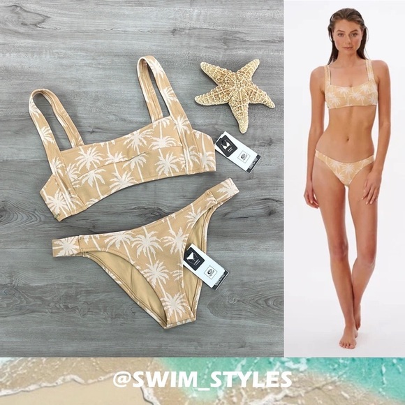☀️RIP CURL☀️ SURF PALMS CROP SURF PALMS BANDED CHEEKY BIKINI SET - Picture 1 of 16